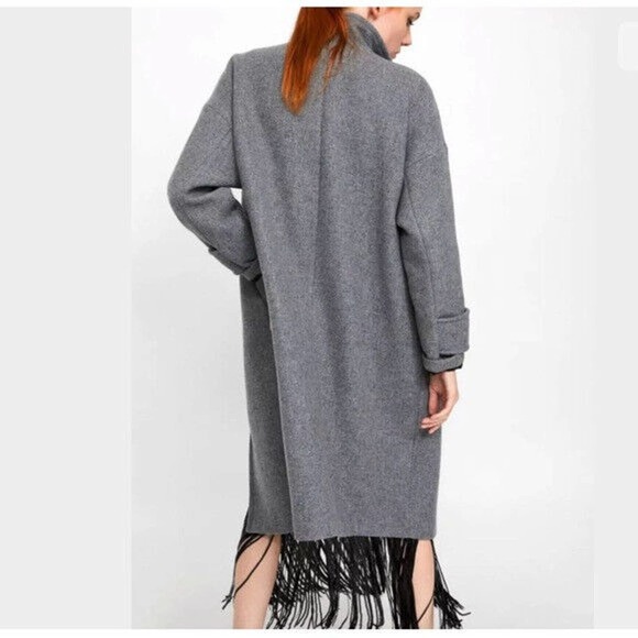 Zara Basic Asymmetric Button Coat Wool Blend Gray Women's Size XL - Picture 5 of 10